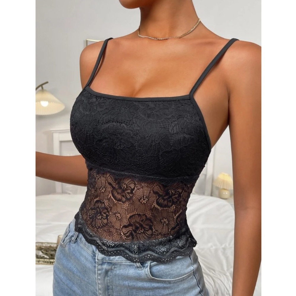Butterfly Back Black Lace Cami Top - Picture 3 of 7